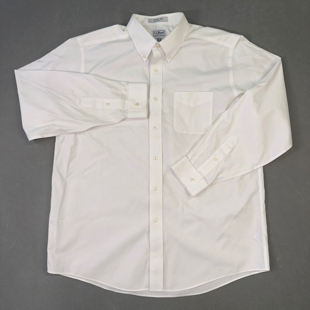 LL Bean Mens White Wrinkle Free Traditional Fit Oxford Shirt 16.5-35